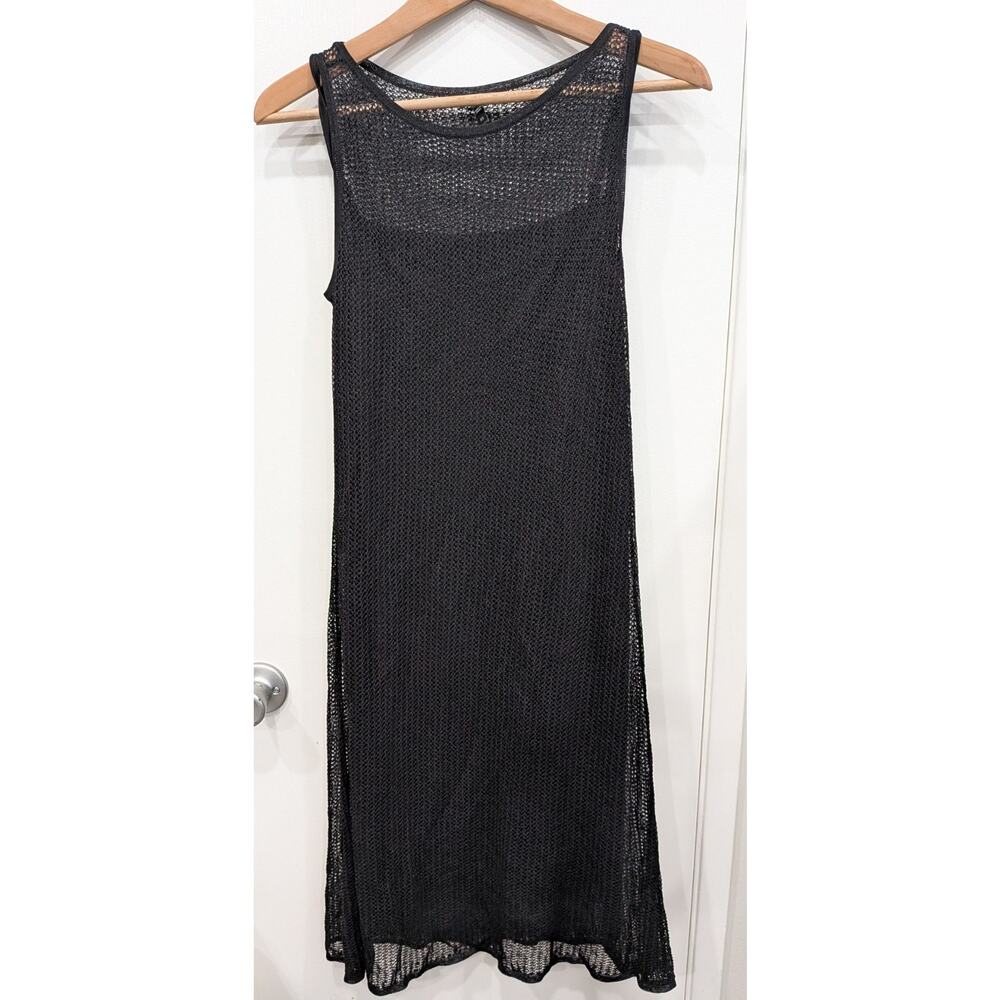 Eileen Fisher Silk Mesh Tank Dress XS Black Layered Resortwear Vacationwear